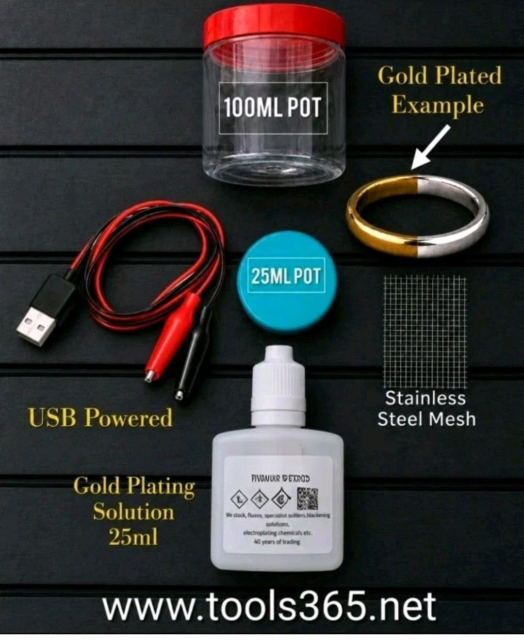 Gold Solution 10ml & Electroplating Setup For Gold Plating , USB Powered