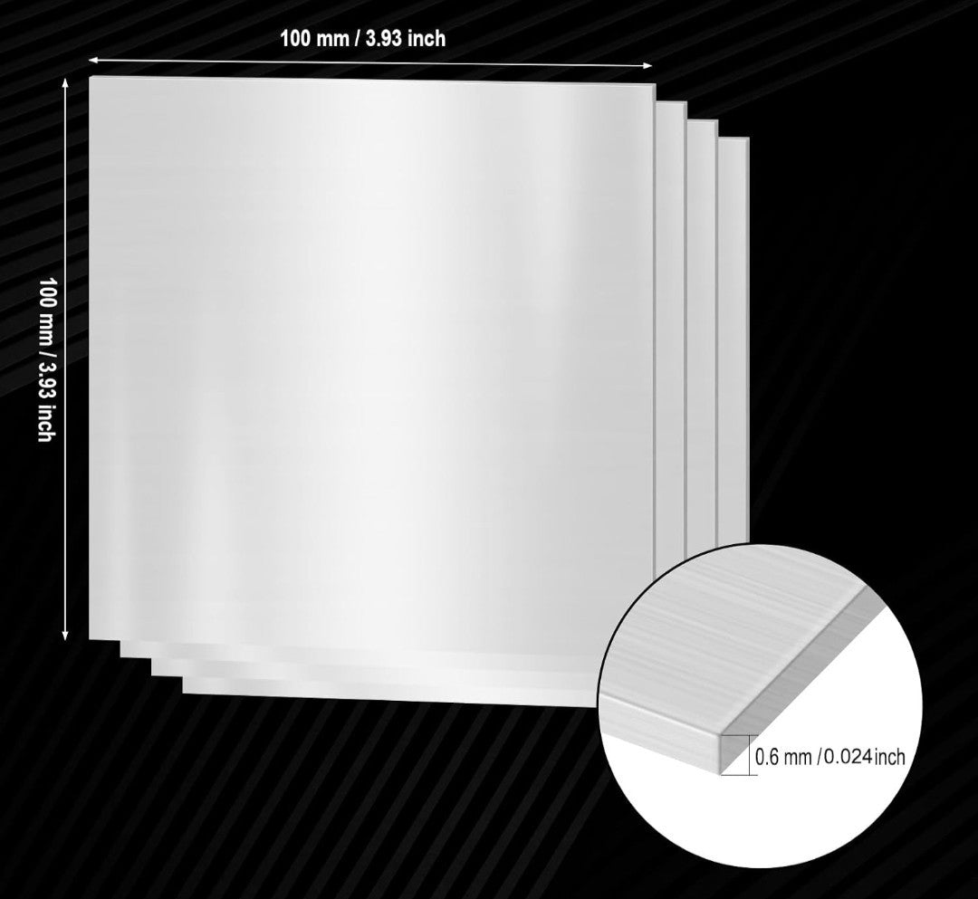 4 Pieces - Grade 304 Stainless Steel, 0.6mm Thick X 100mm Square Amz
