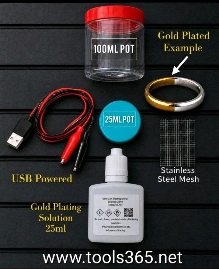 Gold Solution 25ml  & Electroplating Setup For Gold  Plating , USB Powered 
