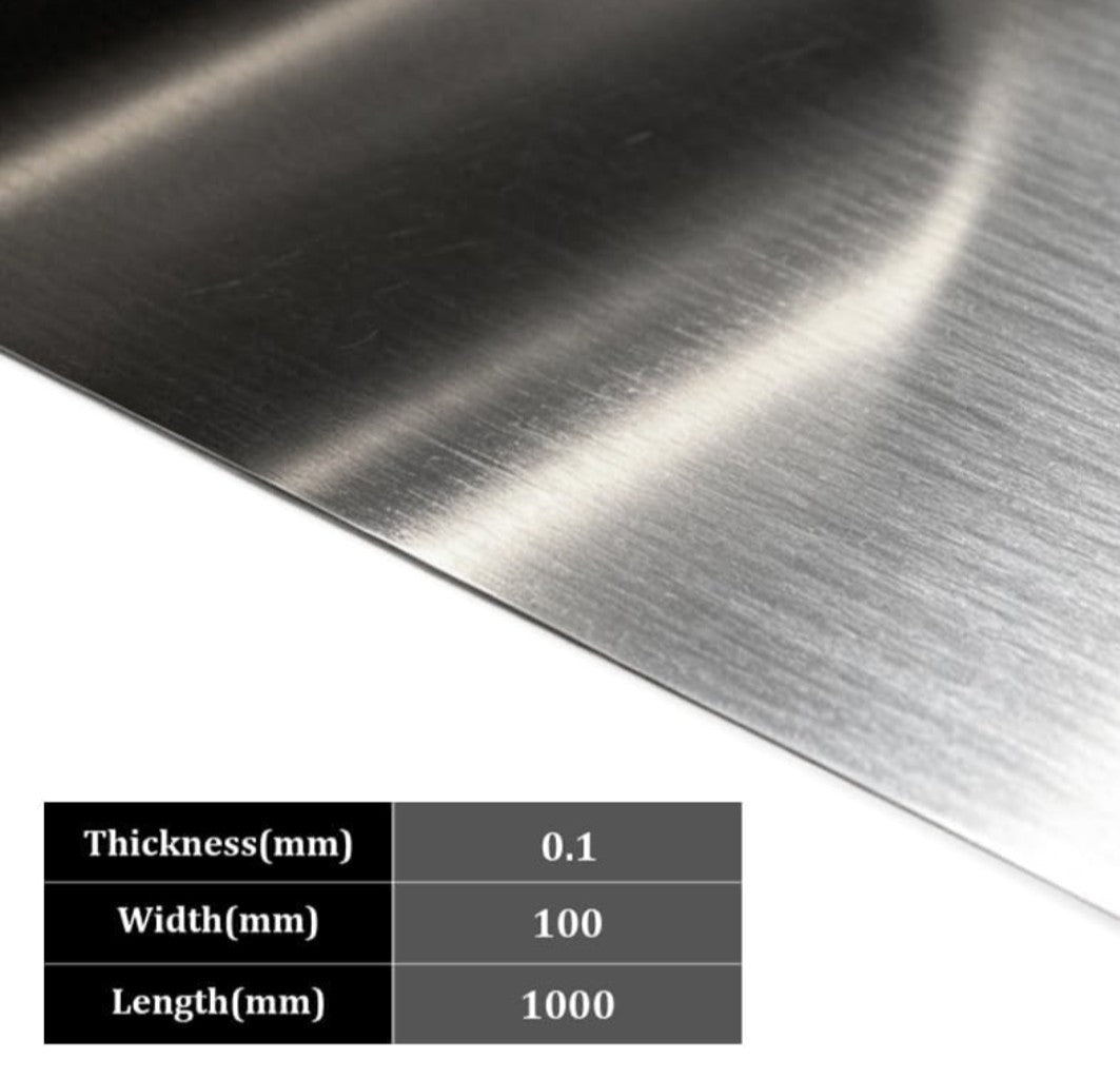 304 Stainless Steel, 100mm Wide X 0.1mm Thick X 500mm Long. Shim