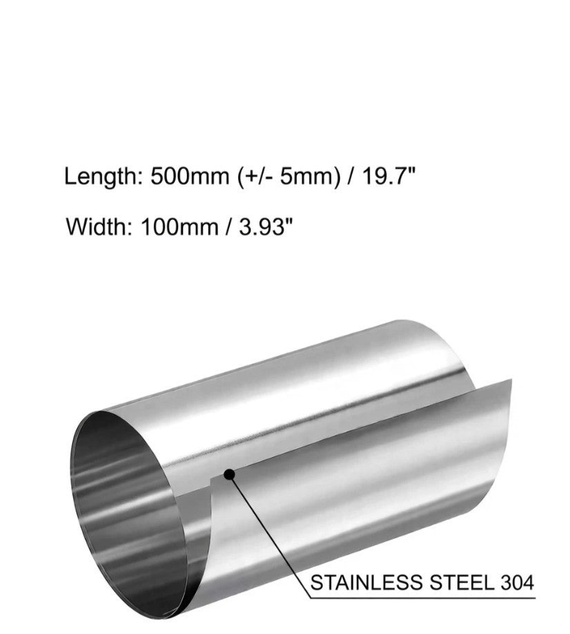 304 Stainless Steel, 0.05mm Thick X 100mm Wide X 500mm Long. Shim
