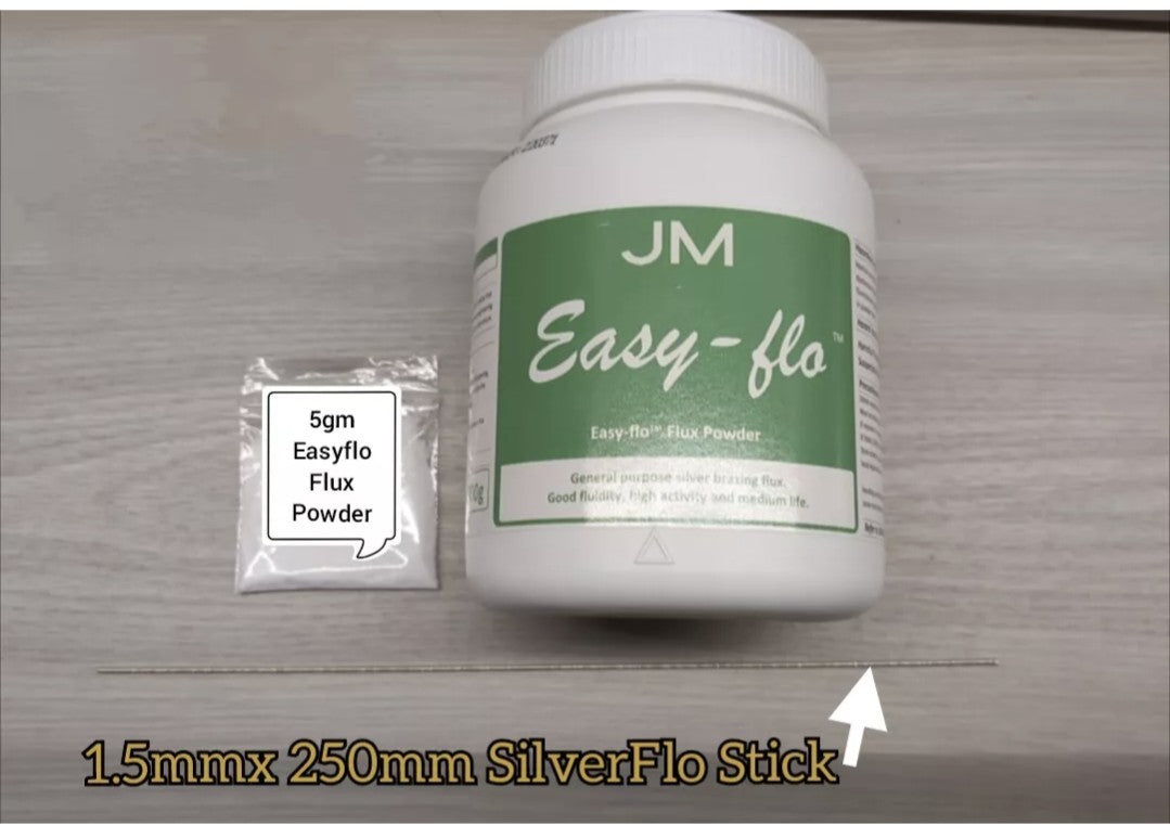 Johnson Matthey Silver Solder Stick 1.5 SilverFlo 55 & 5gm Easyflo Flux Powder. 