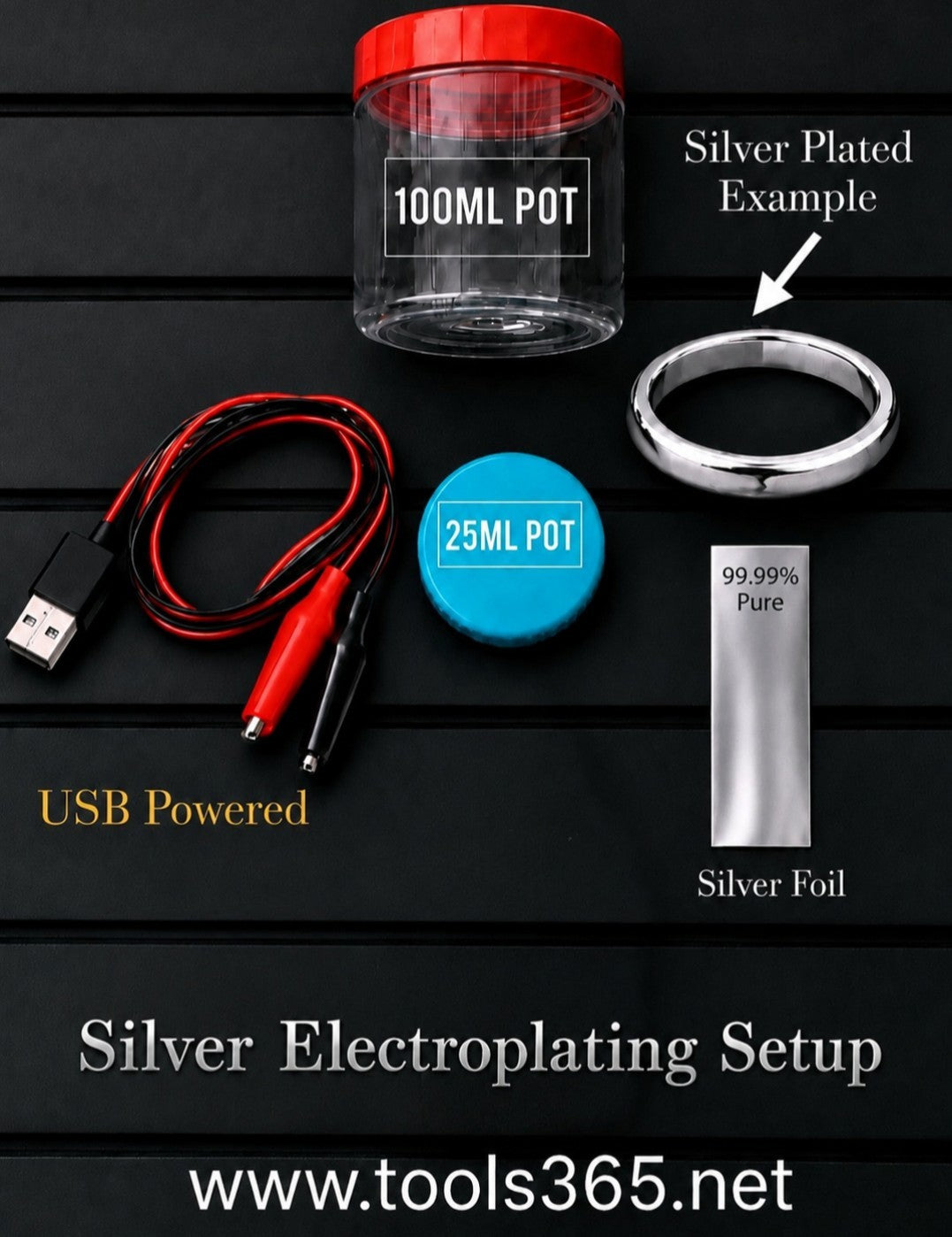 Electroplating Setup For bath Silver  Plating,USB Powered. ( Solution Separate).