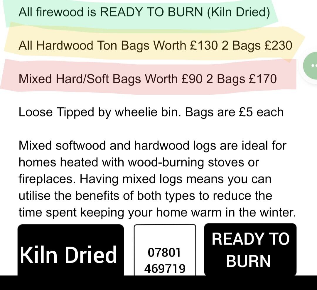 Kiln Dried Firewood (North Walsham) £10 Is Deposit,Balance Payable On Delivery