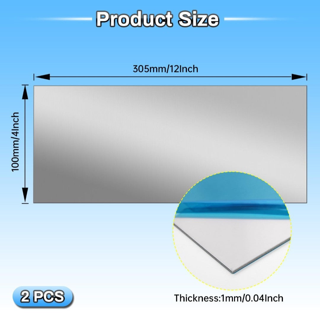 2 Pieces  304 stainless steel sheet, 300mm x 100mm x 1mm stainless steel sheet