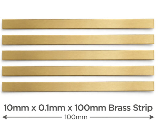 Brass Strips (10) 10mm X 0.1mmx100mm Long. UK Stock                     