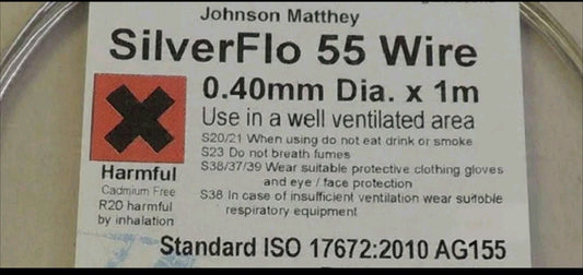 SILVERFLO 55 SOLDER 0.4MM x 1 Metre (Coiled) Silver Solder.Johnson Matthey