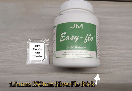 Johnson Matthey Silver Solder Stick 1.5mm SilverFlo 55 & 5gm Easyflo Flux Powder