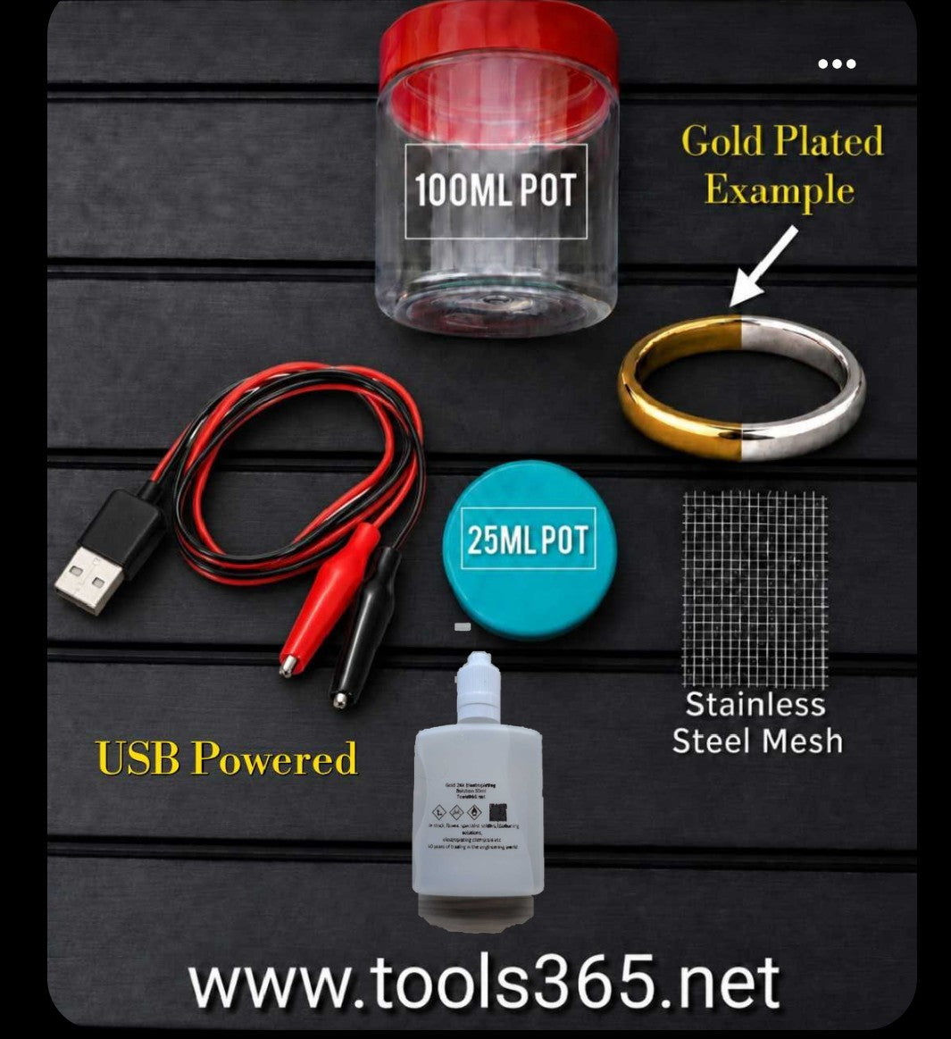 Electroplating Setup For Gold  Plating. 50ml/ 24k Solution & USB Setup .