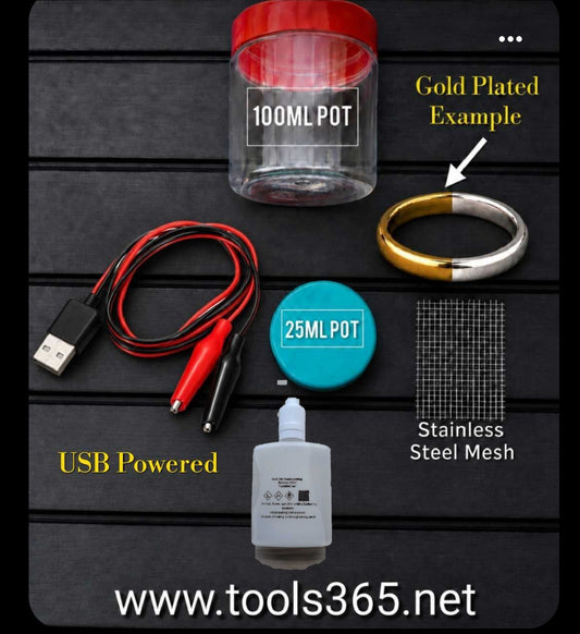 Electroplating Setup For Gold  Plating. 50ml/ 24k Solution & USB Setup .