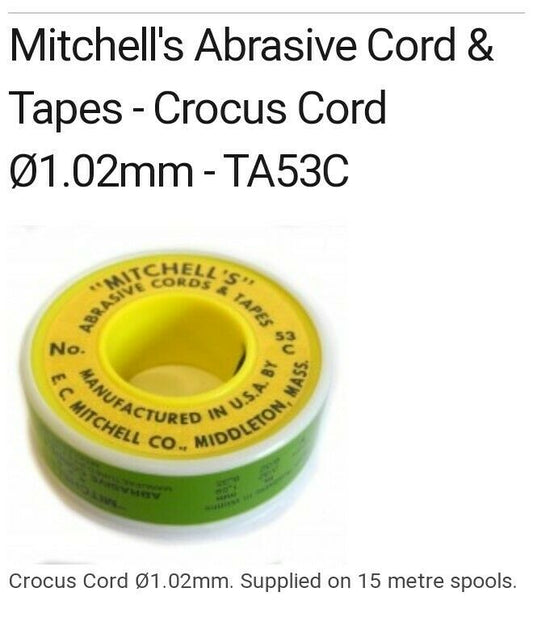 Mitchell's Crocus Abrasive Emery Cord 1.02mm x 15m