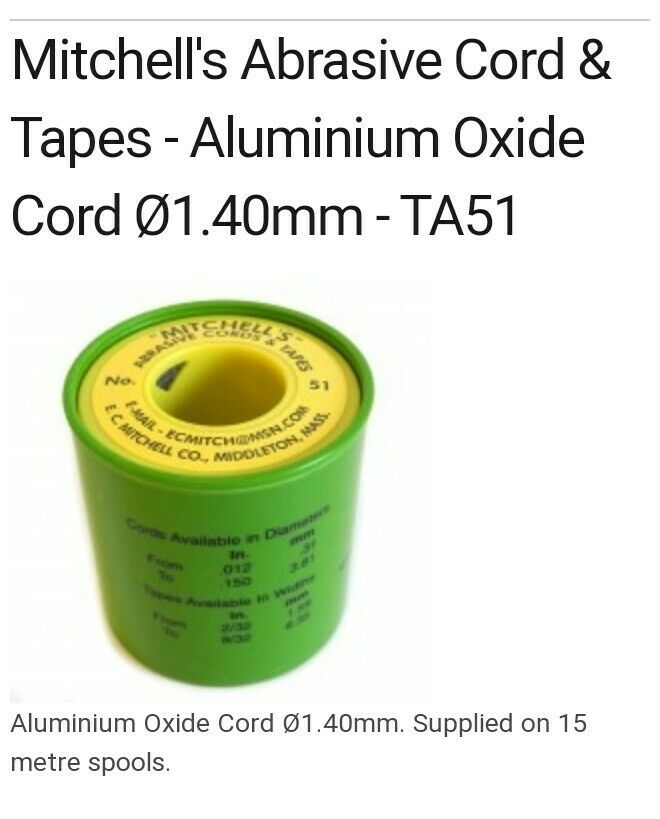 Mitchells Aluminium Oxide Cord 1.4mm. Supplied on 15 metre spools