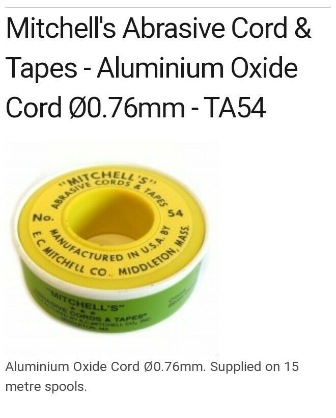 Mitchells Aluminium Oxide Cord Ø0.76mm. Supplied on 15 metre spools