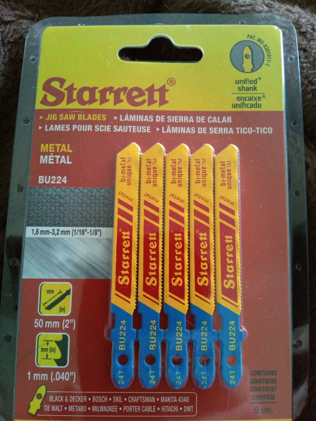 PACK Starrett BU224 Jigsaw Blades(5)For Copper,Steel,Zinc, Aluminium