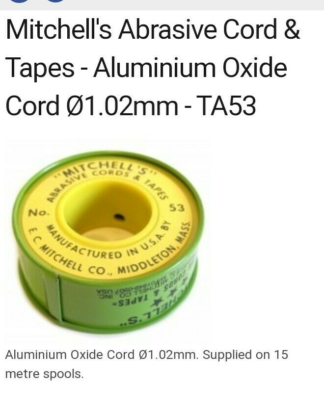 Mitchells Aluminium Oxide Cord 1.02mm. Supplied on 15 metre spools