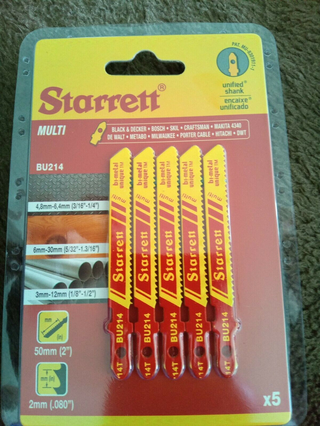 PACK Starrett BU214 Jigsaw Blades(5)For Copper,Steel,Zinc, Plastics.